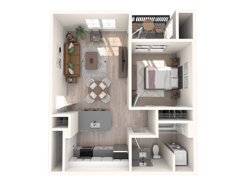 Floor plan for 1 bed, 1 bath, 696 sqft